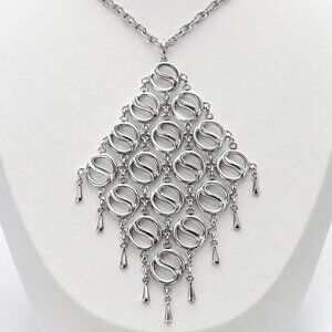 D'Orlan Bold Silver Cascade Pendant Necklace Modern Statement Jewelry 24''